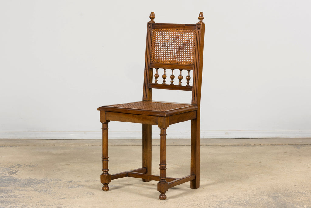 Antique French Henri II Style Walnut Caned Dining Chairs, Set of 8