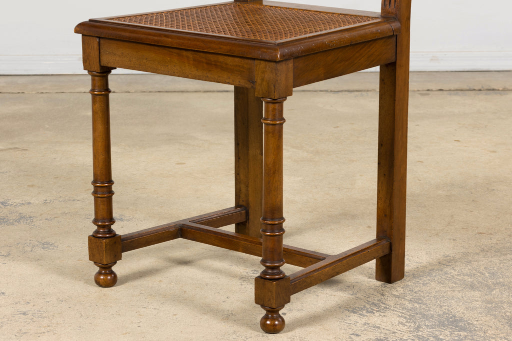 Antique French Henri II Style Walnut Caned Dining Chairs, Set of 8