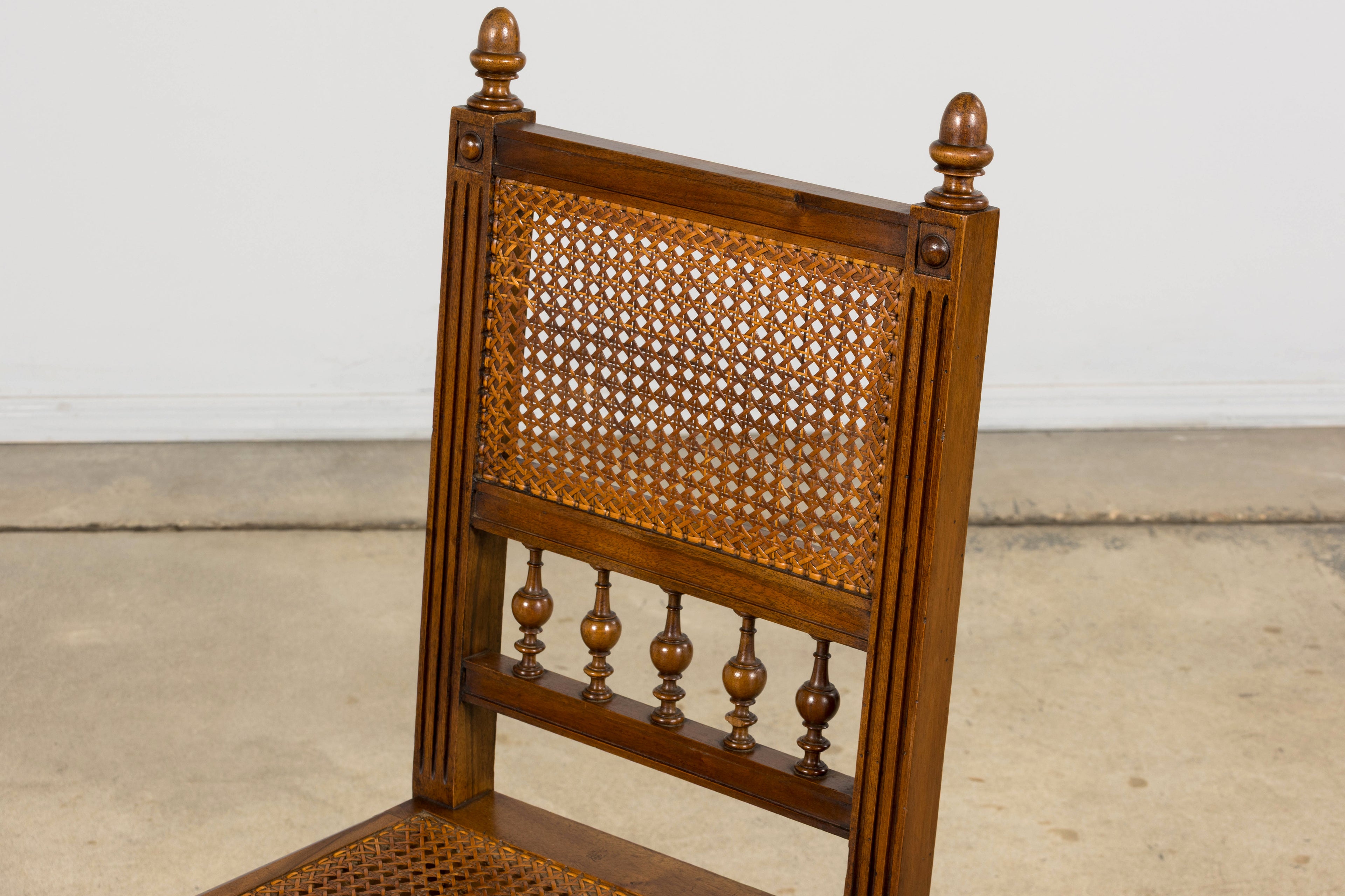 Antique French Henri II Style Walnut Caned Dining Chairs, Set of 8