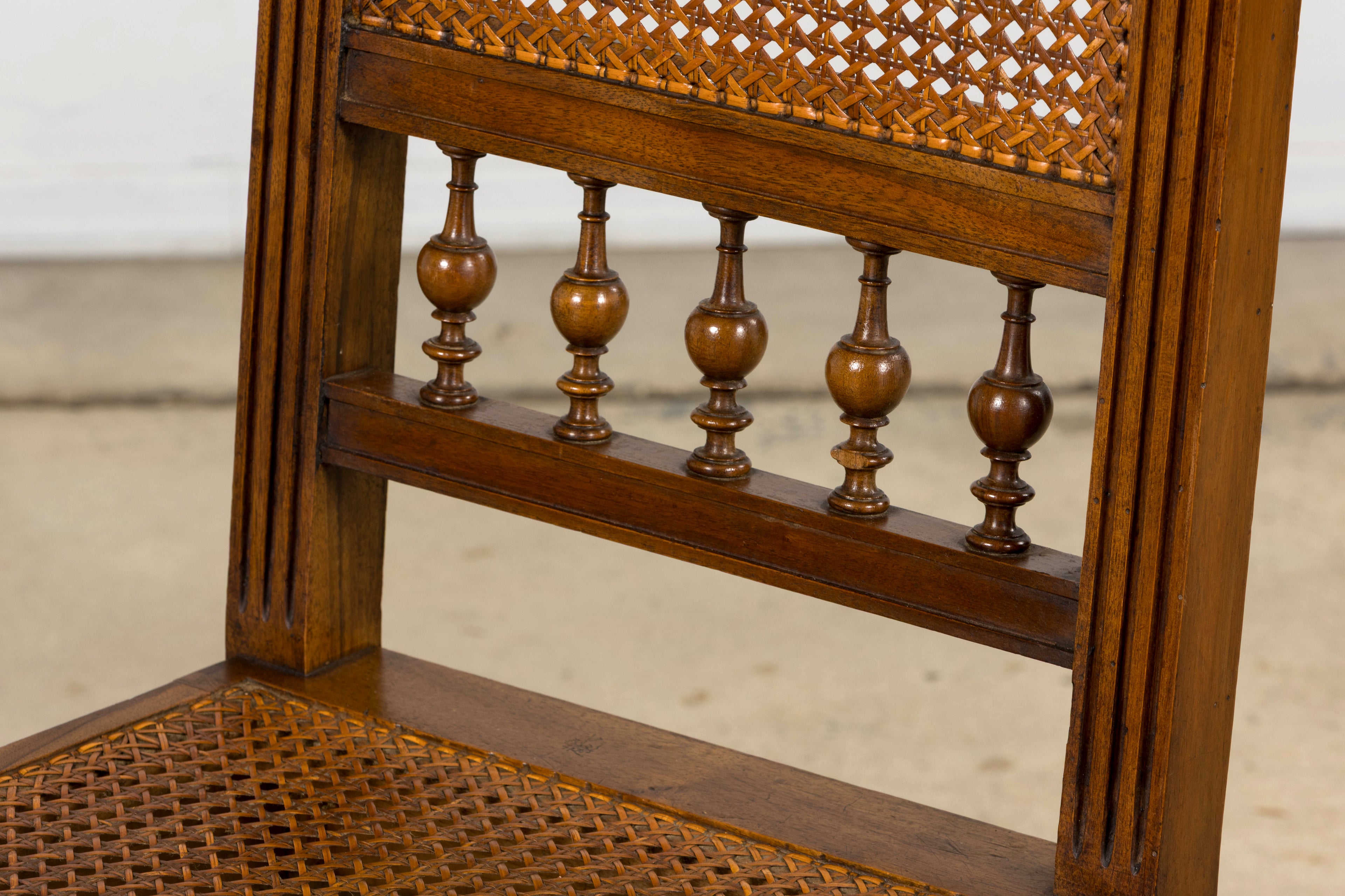 Antique French Henri II Style Walnut Caned Dining Chairs, Set of 8