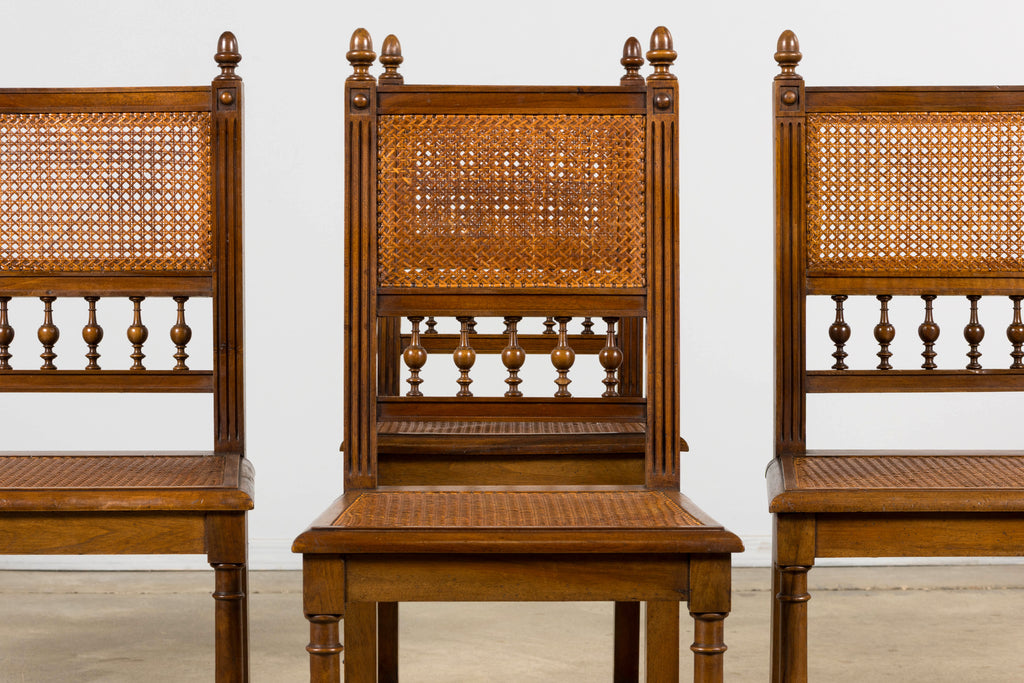 Antique French Henri II Style Walnut Caned Dining Chairs, Set of 8