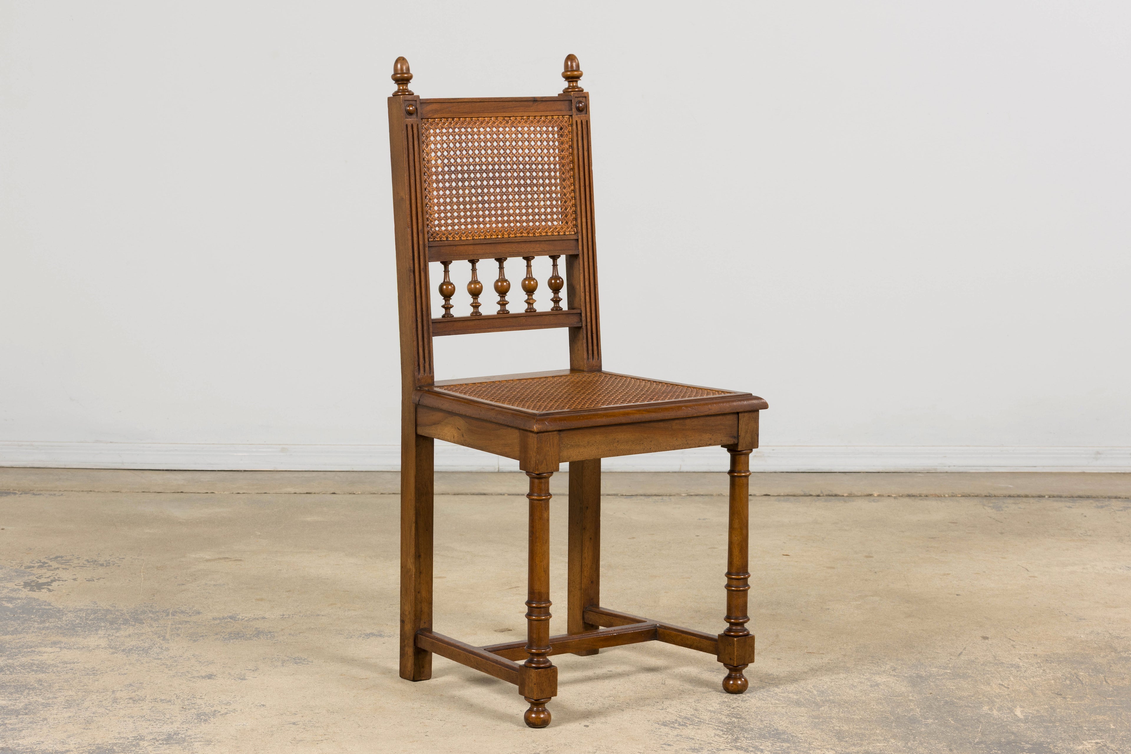 Antique French Henri II Style Walnut Caned Dining Chairs, Set of 8