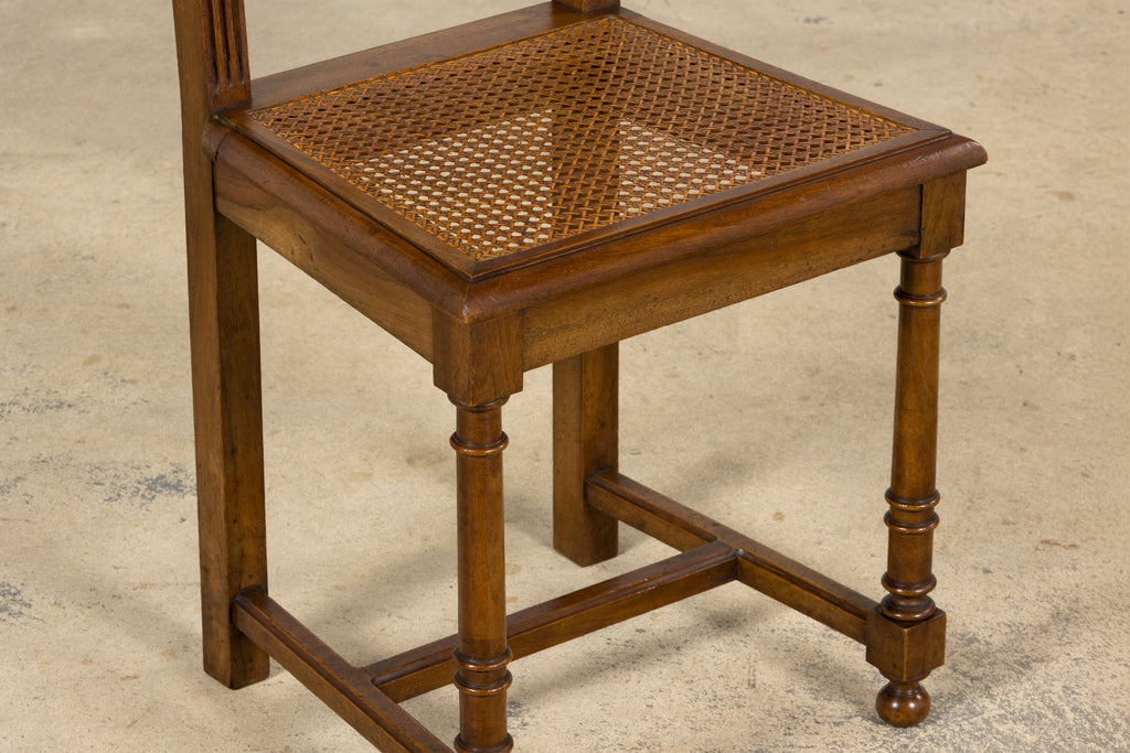 Antique French Henri II Style Walnut Caned Dining Chairs, Set of 8