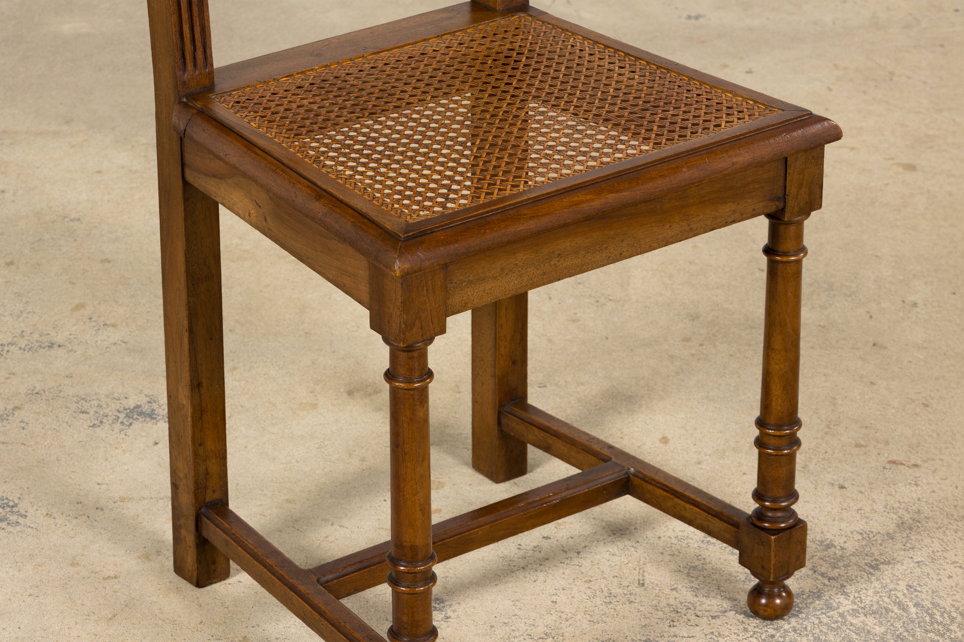 Antique French Henri II Style Walnut Caned Dining Chairs, Set of 8