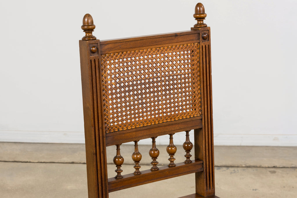 Antique French Henri II Style Walnut Caned Dining Chairs, Set of 8