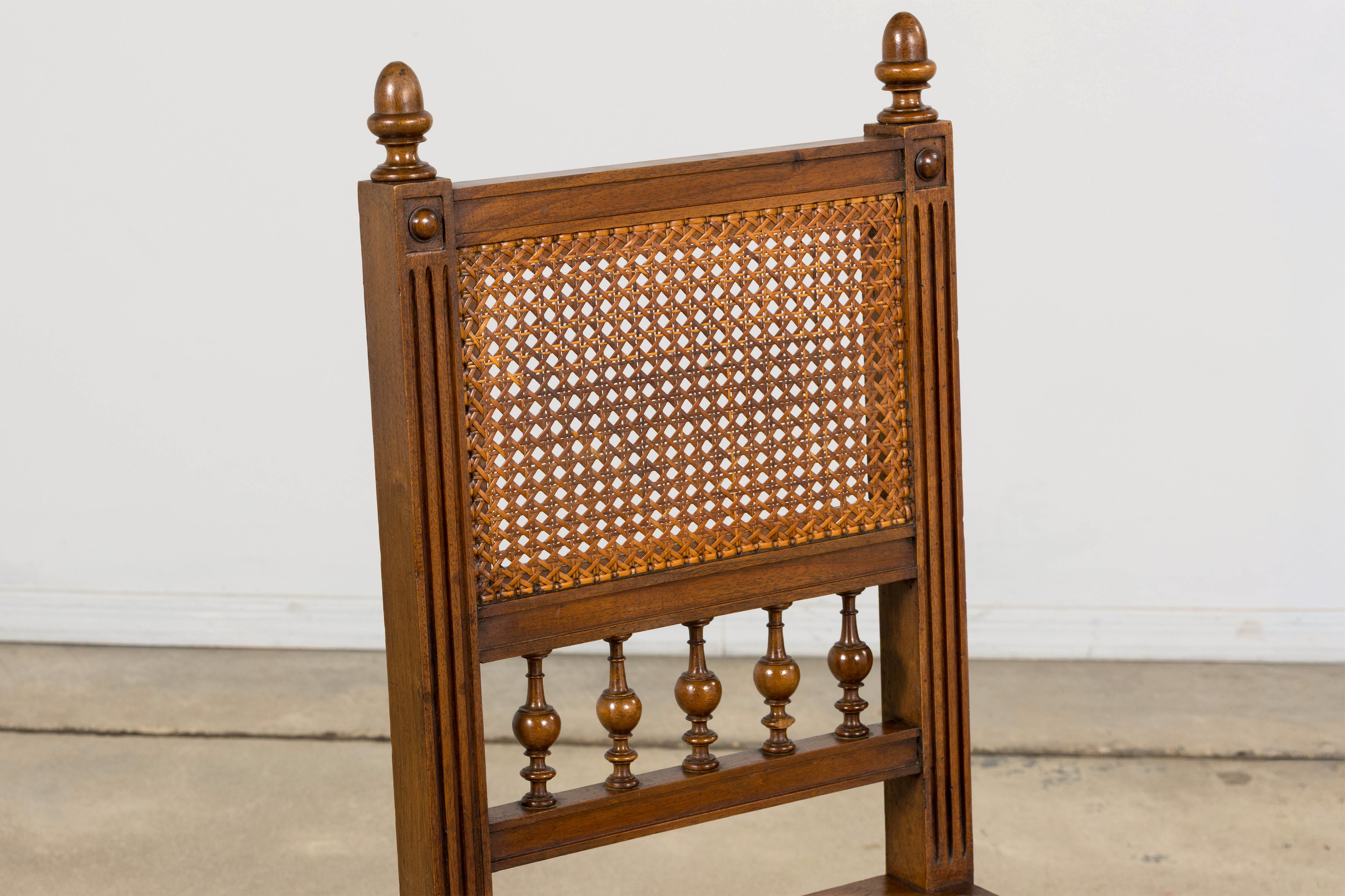 Antique French Henri II Style Walnut Caned Dining Chairs, Set of 8