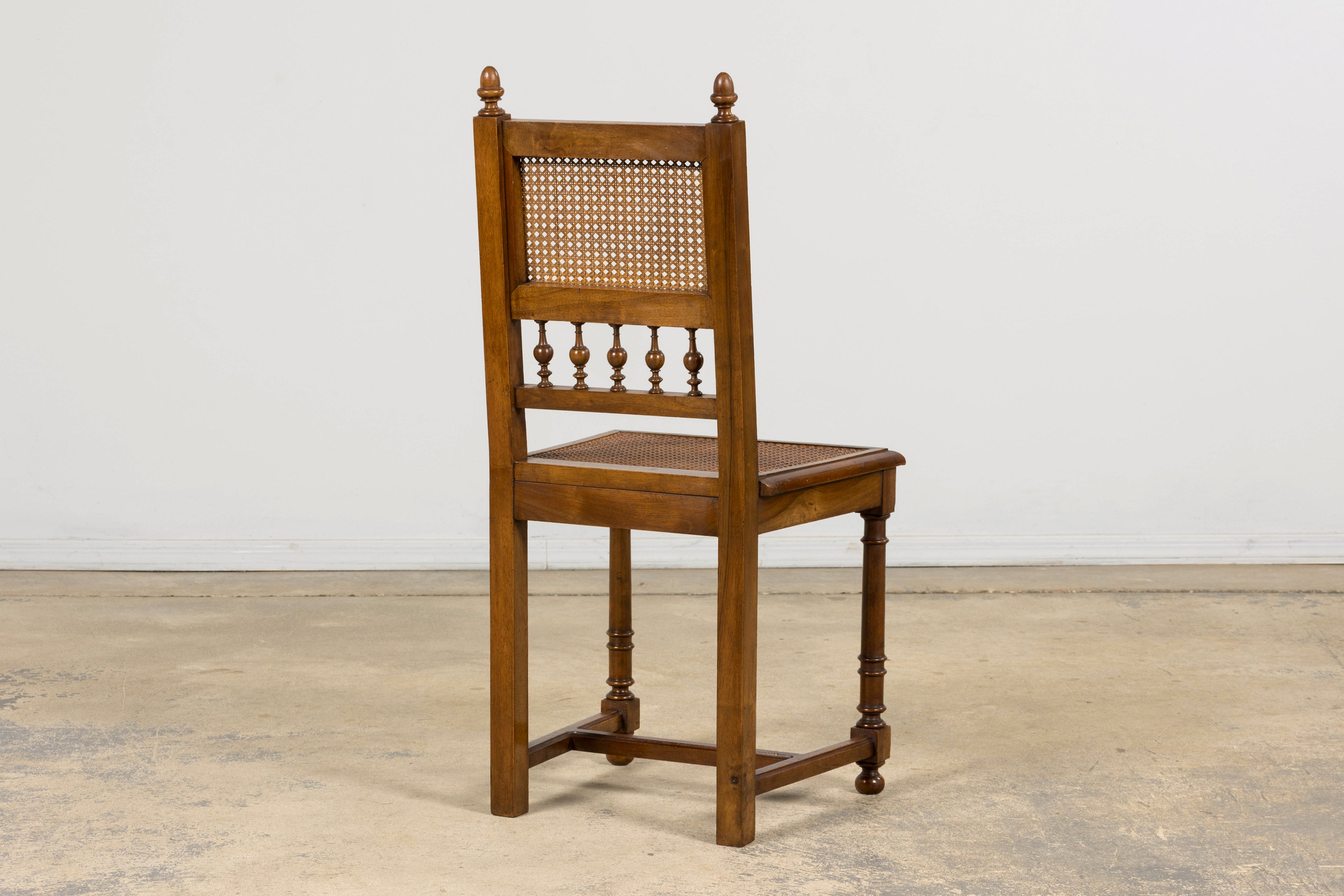 Antique French Henri II Style Walnut Caned Dining Chairs, Set of 8