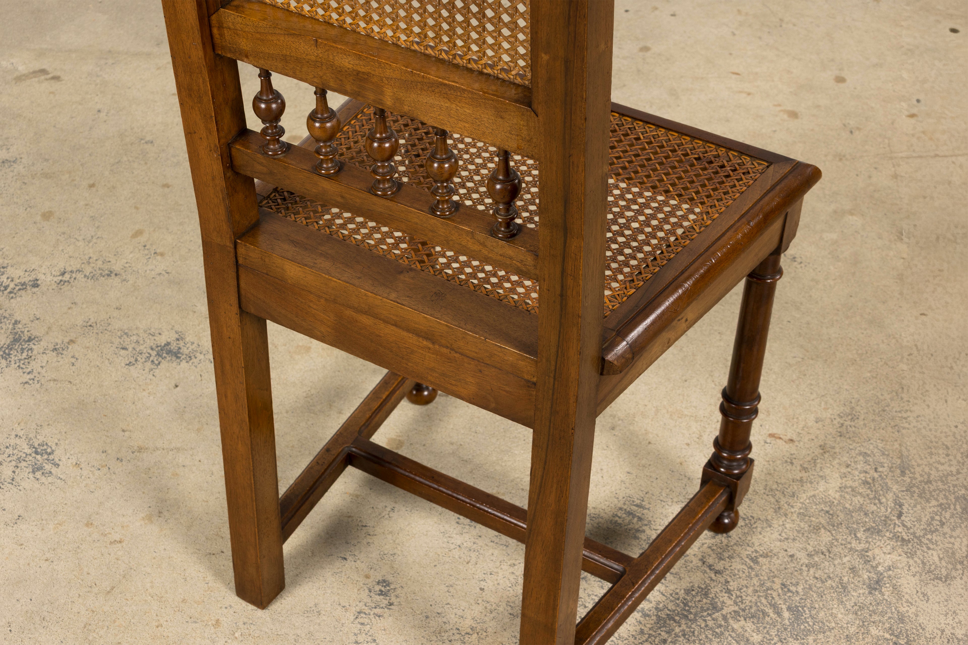 Antique French Henri II Style Walnut Caned Dining Chairs, Set of 8