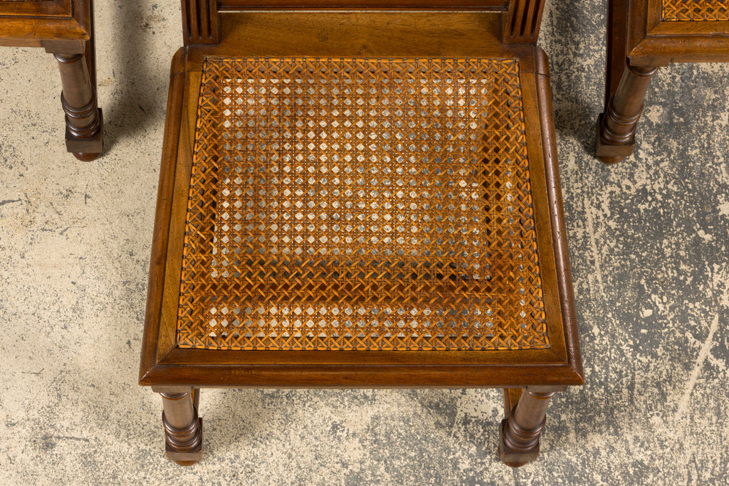 Antique French Henri II Style Walnut Caned Dining Chairs, Set of 8