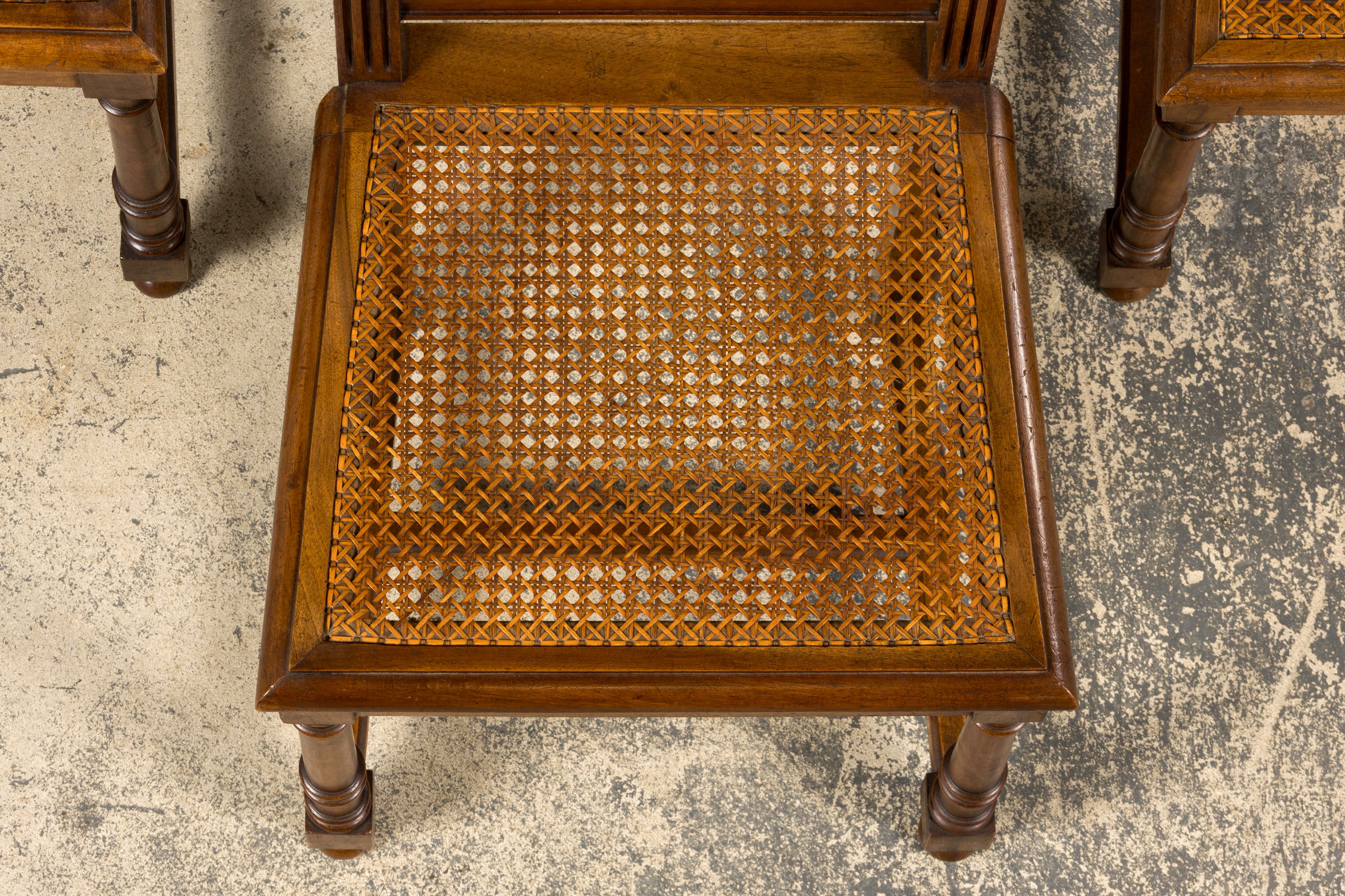 Antique French Henri II Style Walnut Caned Dining Chairs, Set of 8