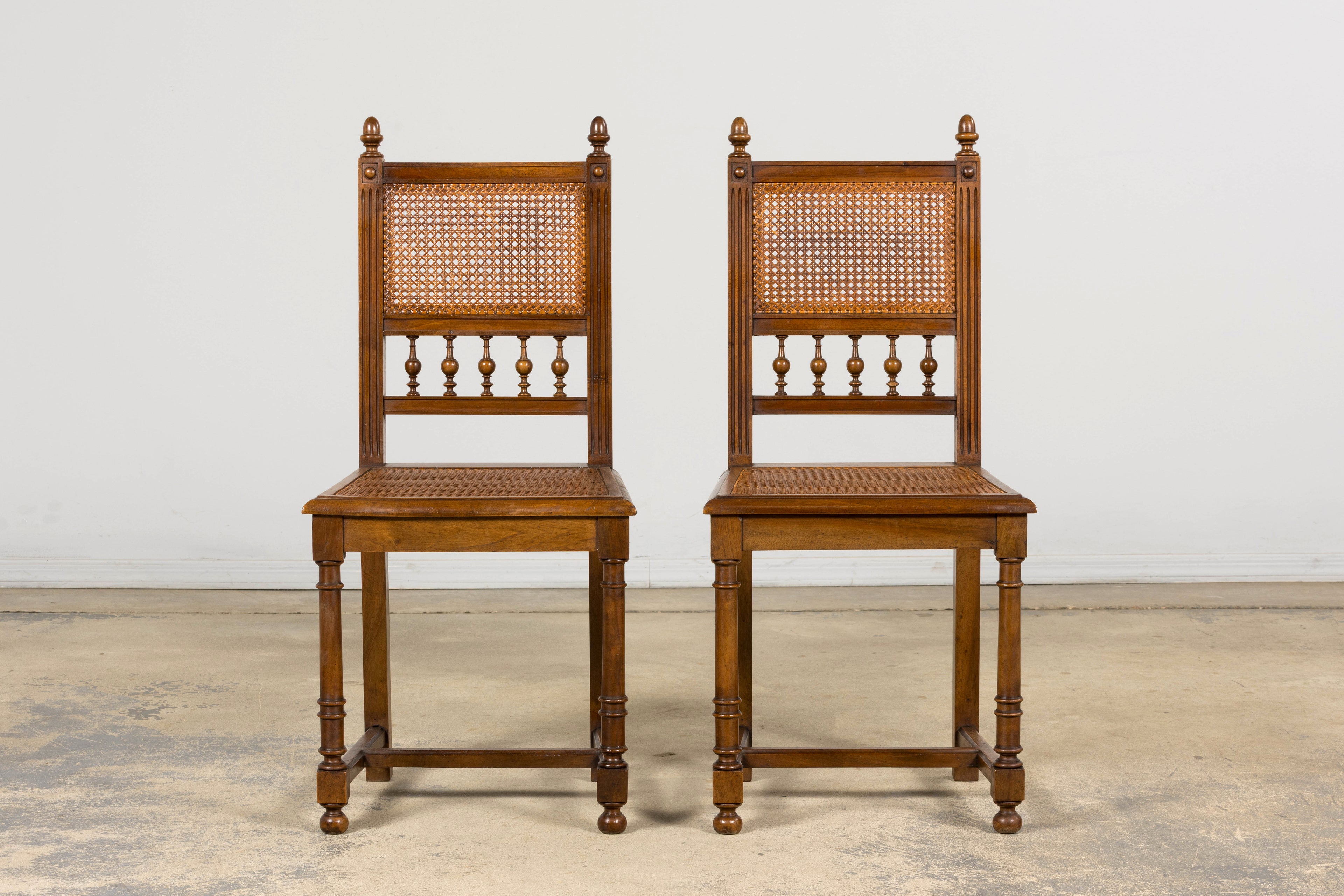 Antique French Henri II Style Walnut Caned Dining Chairs, Set of 8