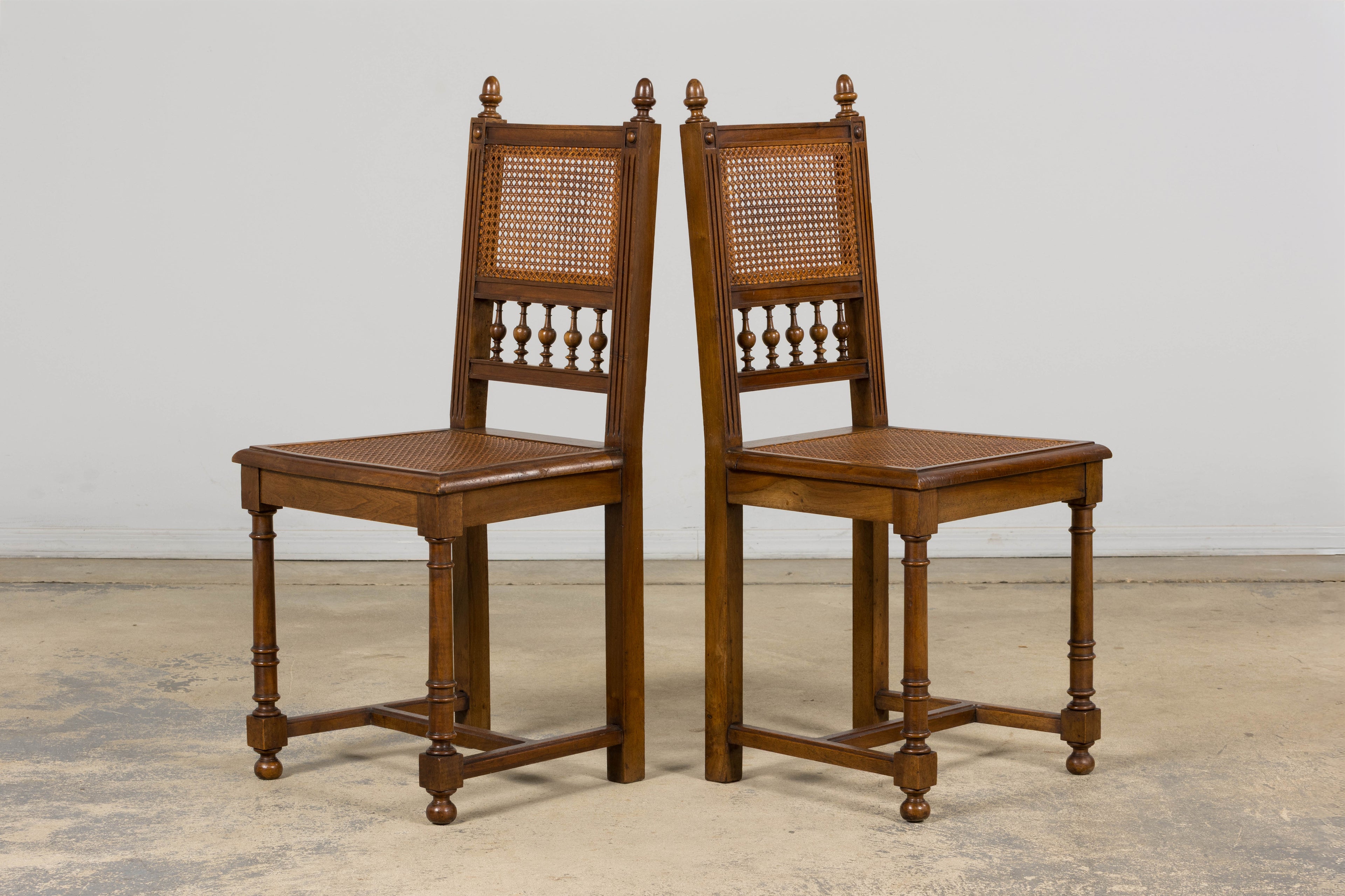 Antique French Henri II Style Walnut Caned Dining Chairs, Set of 8