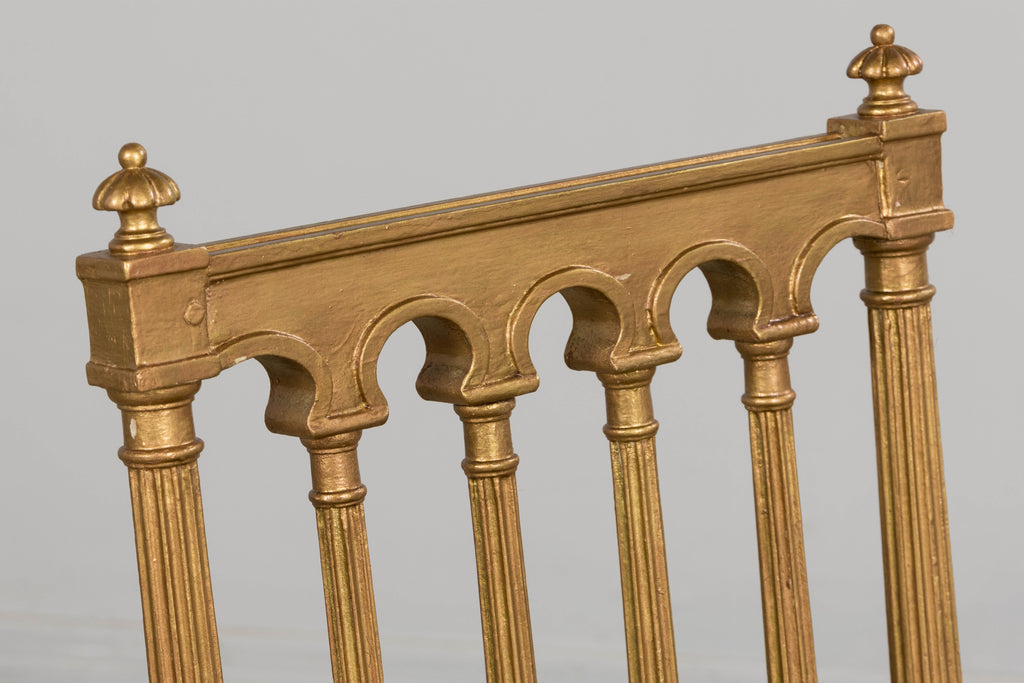 Antique French Louis XVI Style Giltwood Dining Chairs in Green Mohair, Set of 6