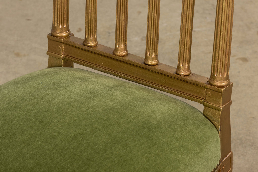 Antique French Louis XVI Style Giltwood Dining Chairs in Green Mohair, Set of 6
