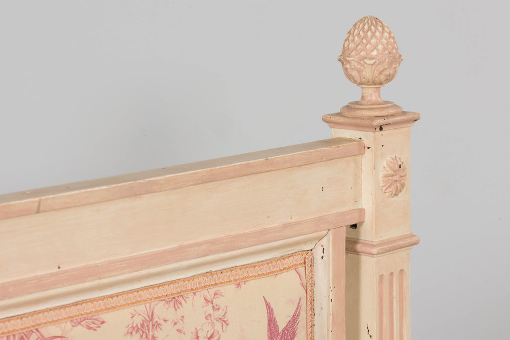 Antique French Louis XVI Style Painted Bed with Toile Panels, 19th Century