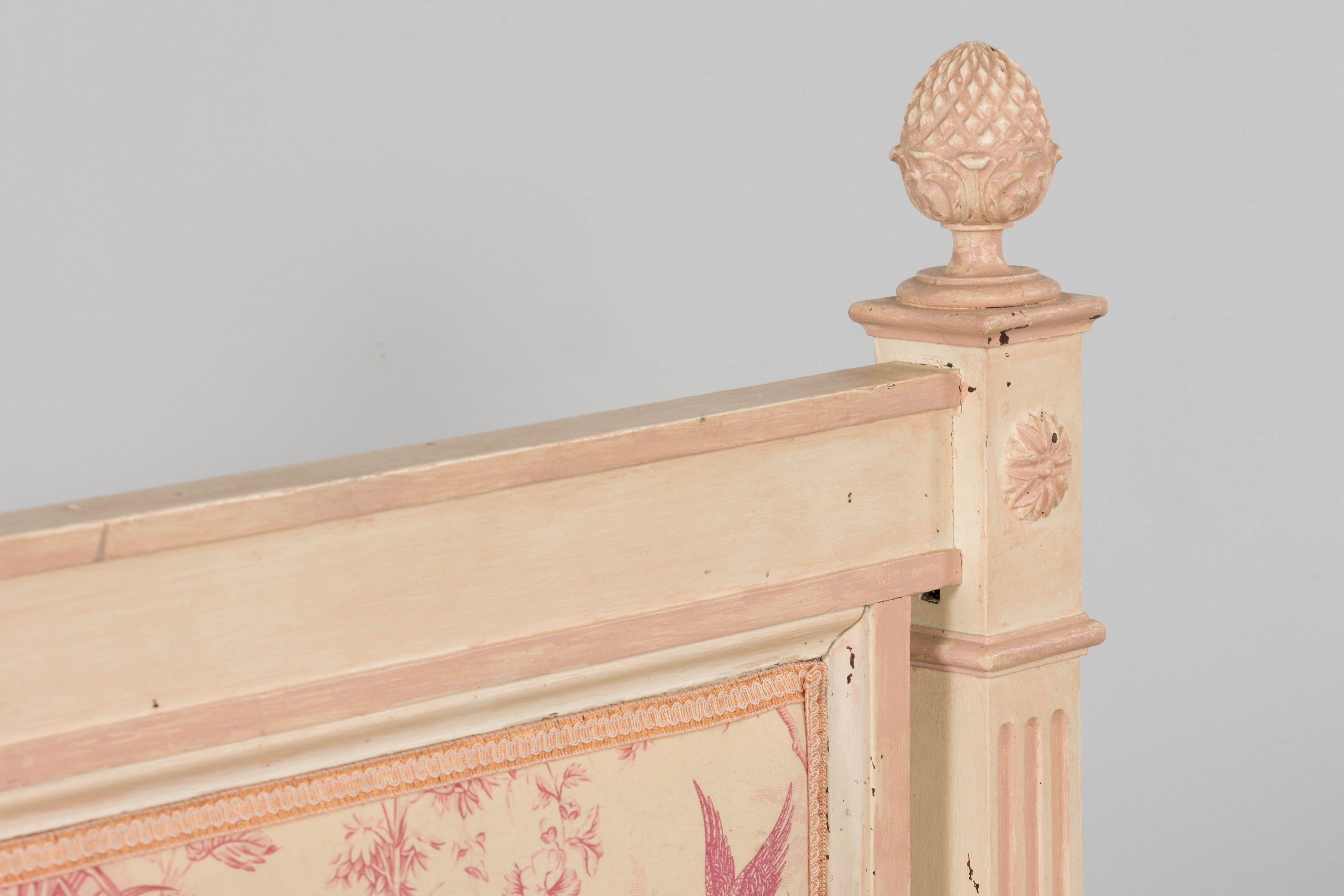 Antique French Louis XVI Style Painted Bed with Toile Panels, 19th Century