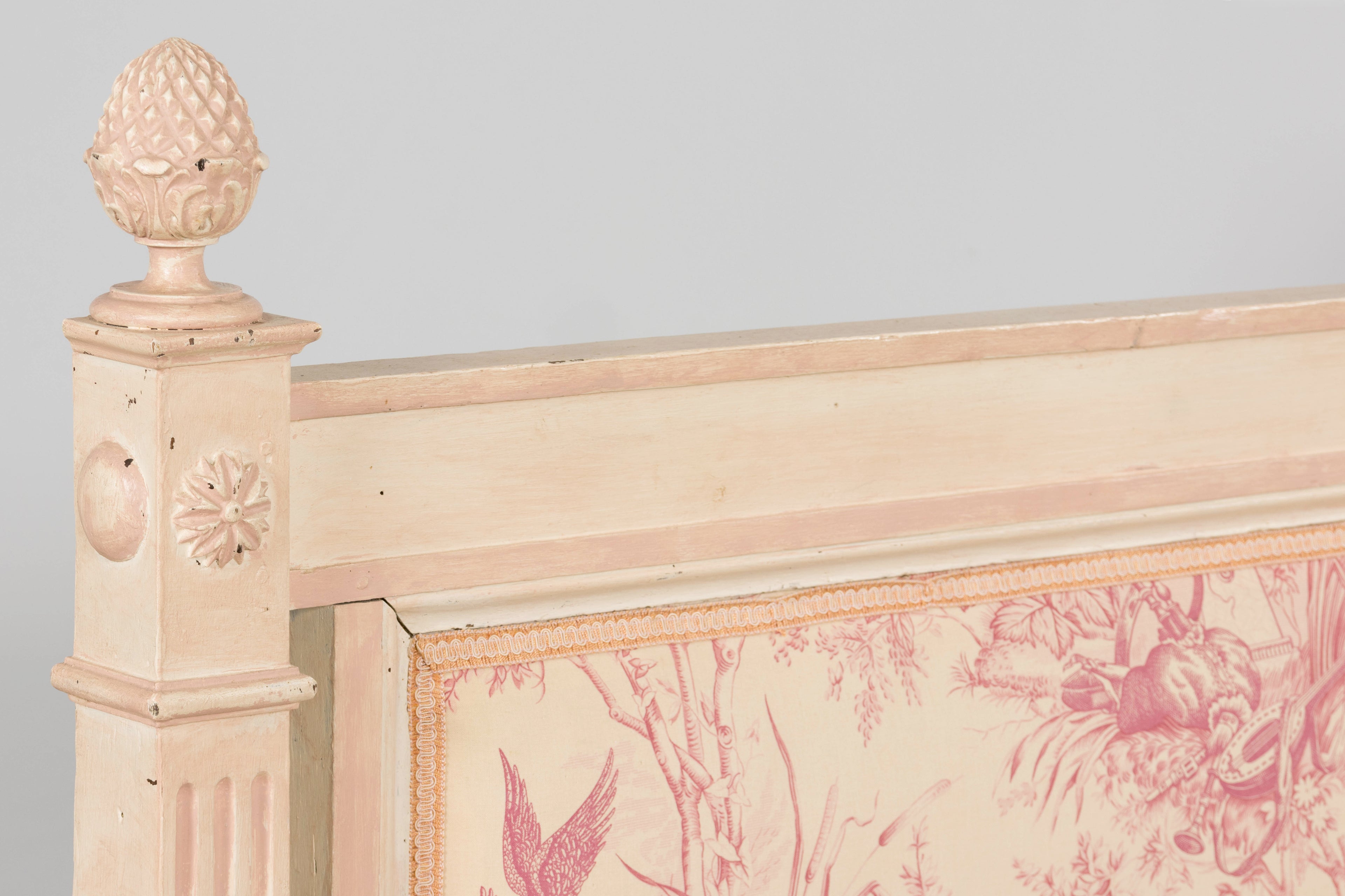 Antique French Louis XVI Style Painted Bed with Toile Panels, 19th Century