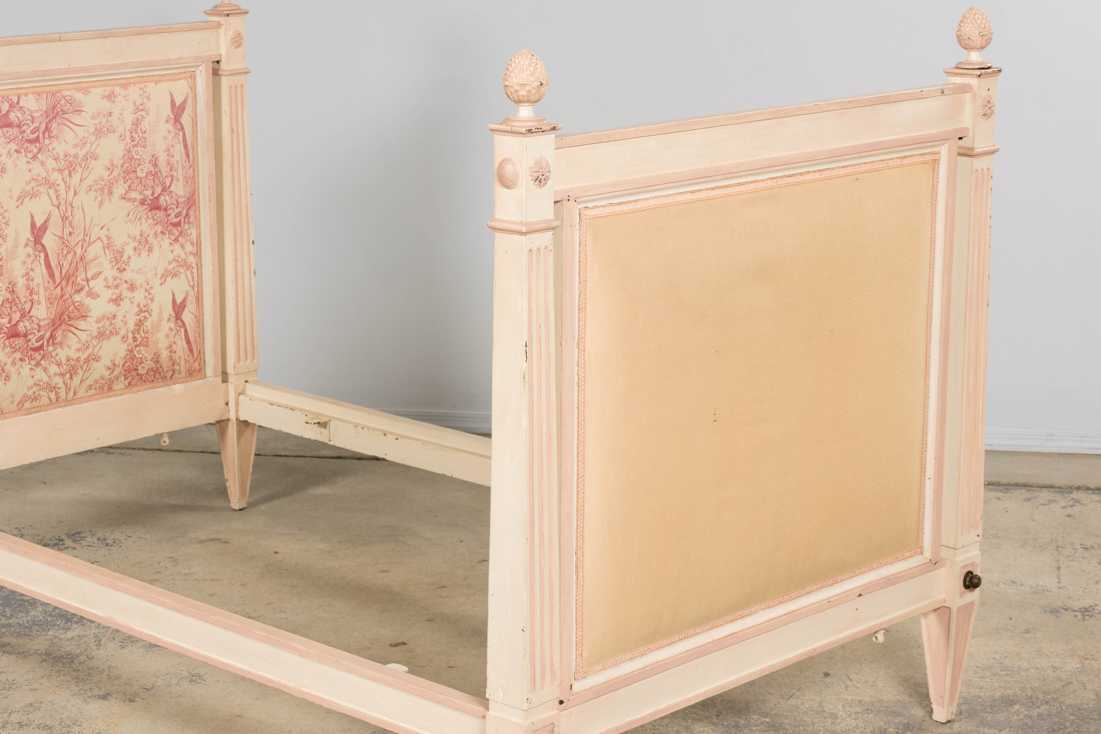 Antique French Louis XVI Style Painted Bed with Toile Panels, 19th Century