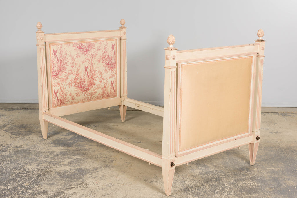 Antique French Louis XVI Style Painted Bed with Toile Panels, 19th Century