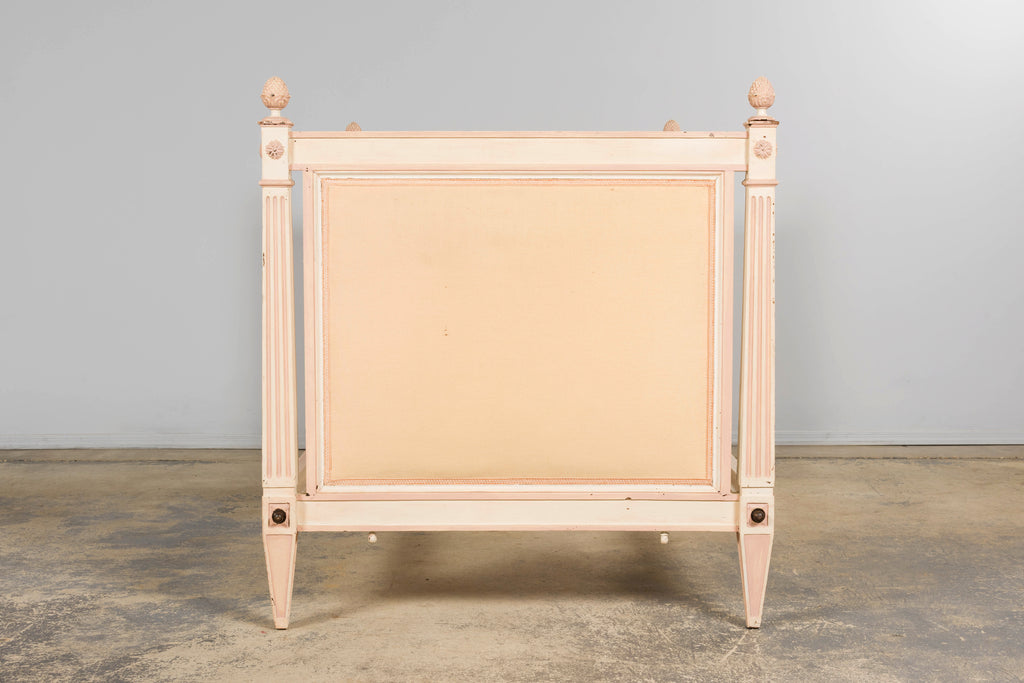 Antique French Louis XVI Style Painted Bed with Toile Panels, 19th Century