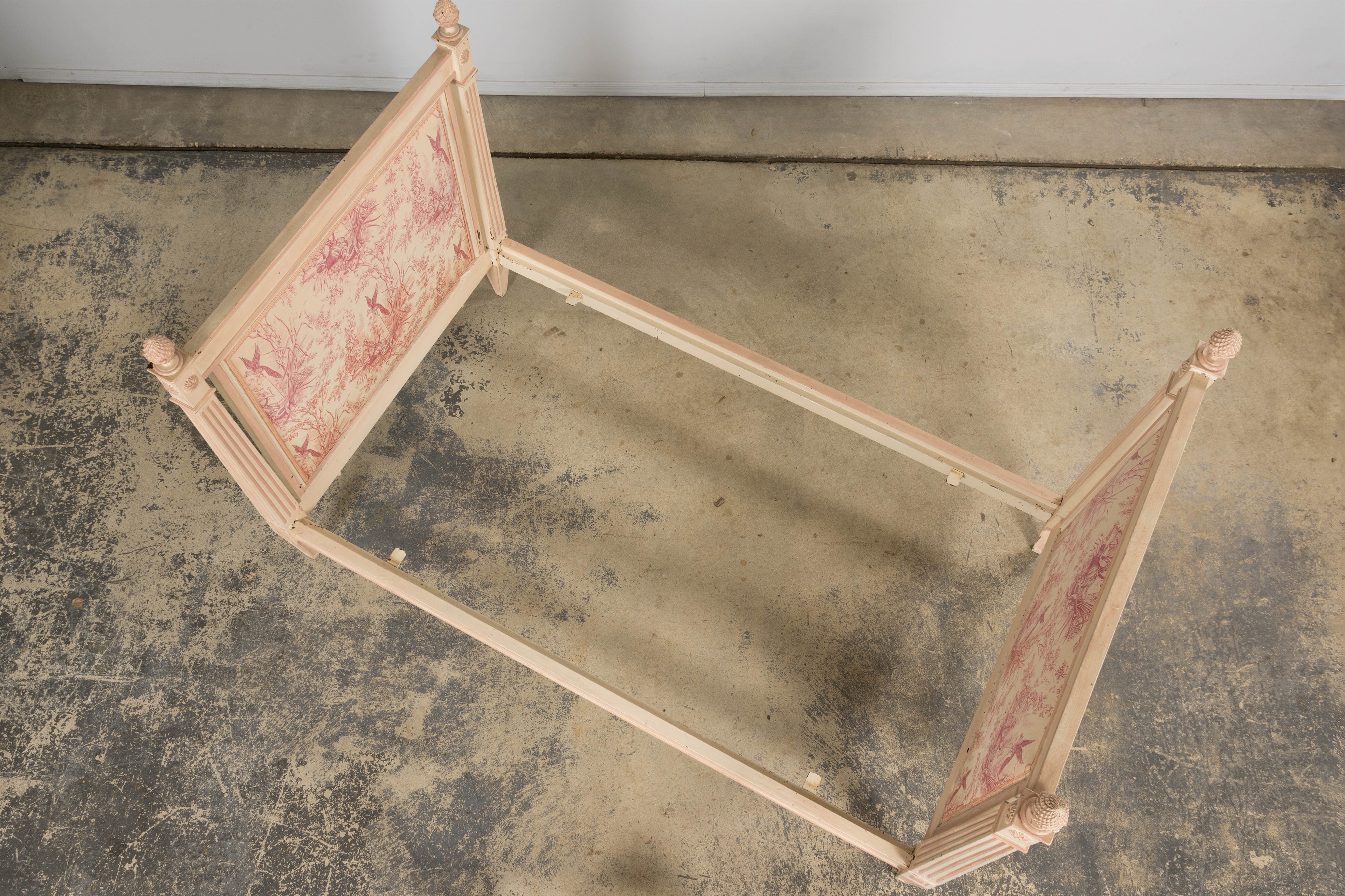 Antique French Louis XVI Style Painted Bed with Toile Panels, 19th Century