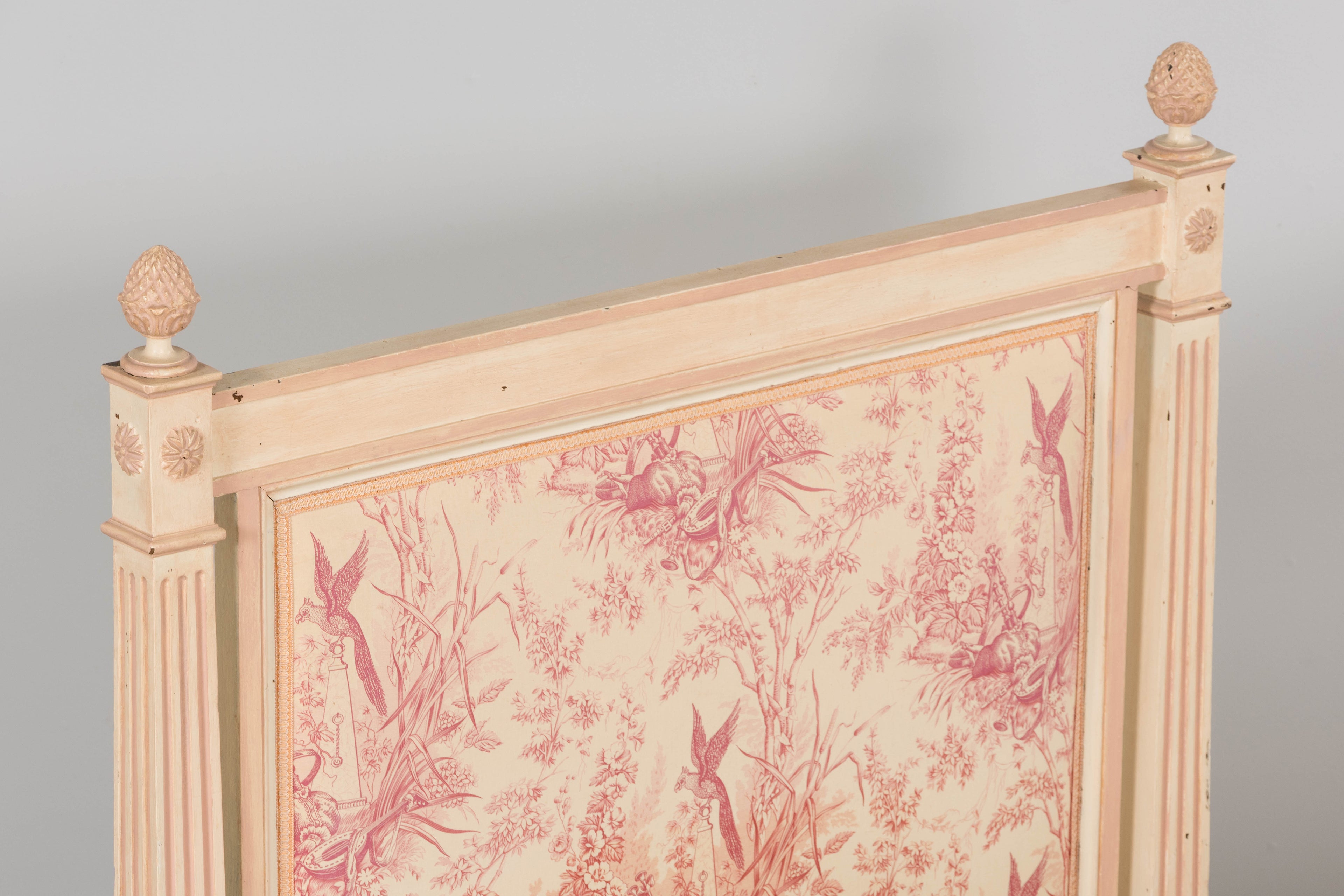 Antique French Louis XVI Style Painted Bed with Toile Panels, 19th Century