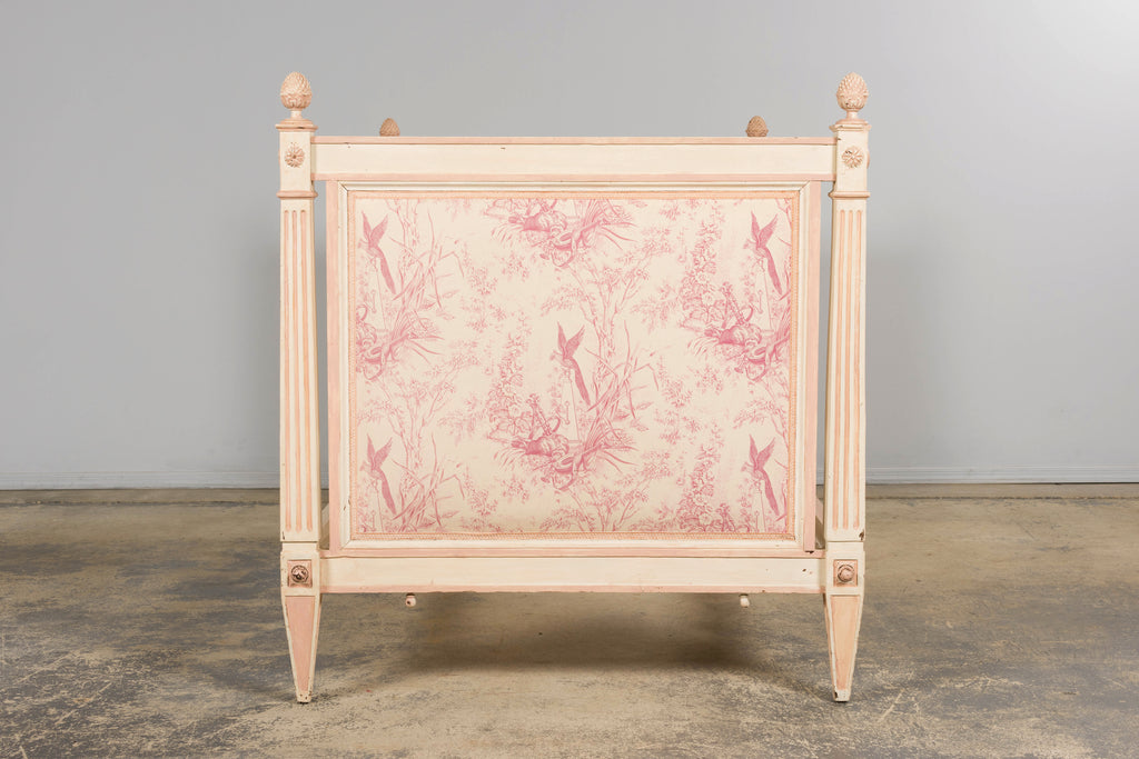 Antique French Louis XVI Style Painted Bed with Toile Panels, 19th Century