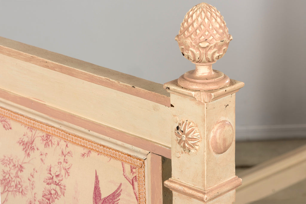 Antique French Louis XVI Style Painted Bed with Toile Panels, 19th Century
