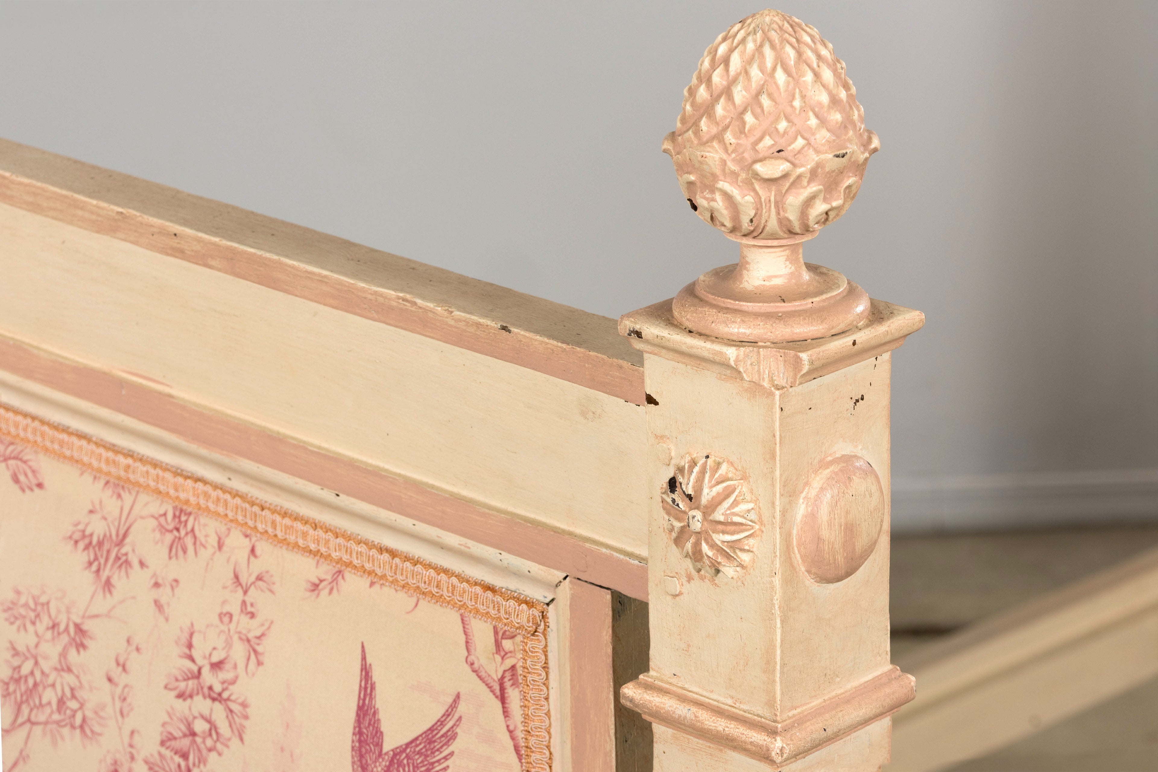 Antique French Louis XVI Style Painted Bed with Toile Panels, 19th Century