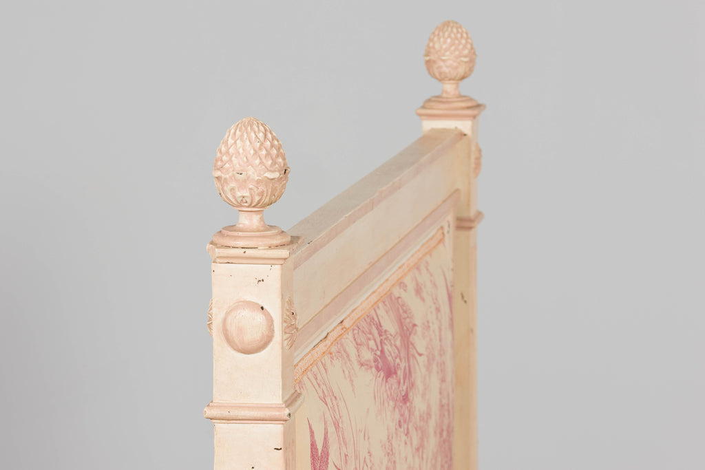 Antique French Louis XVI Style Painted Bed with Toile Panels, 19th Century