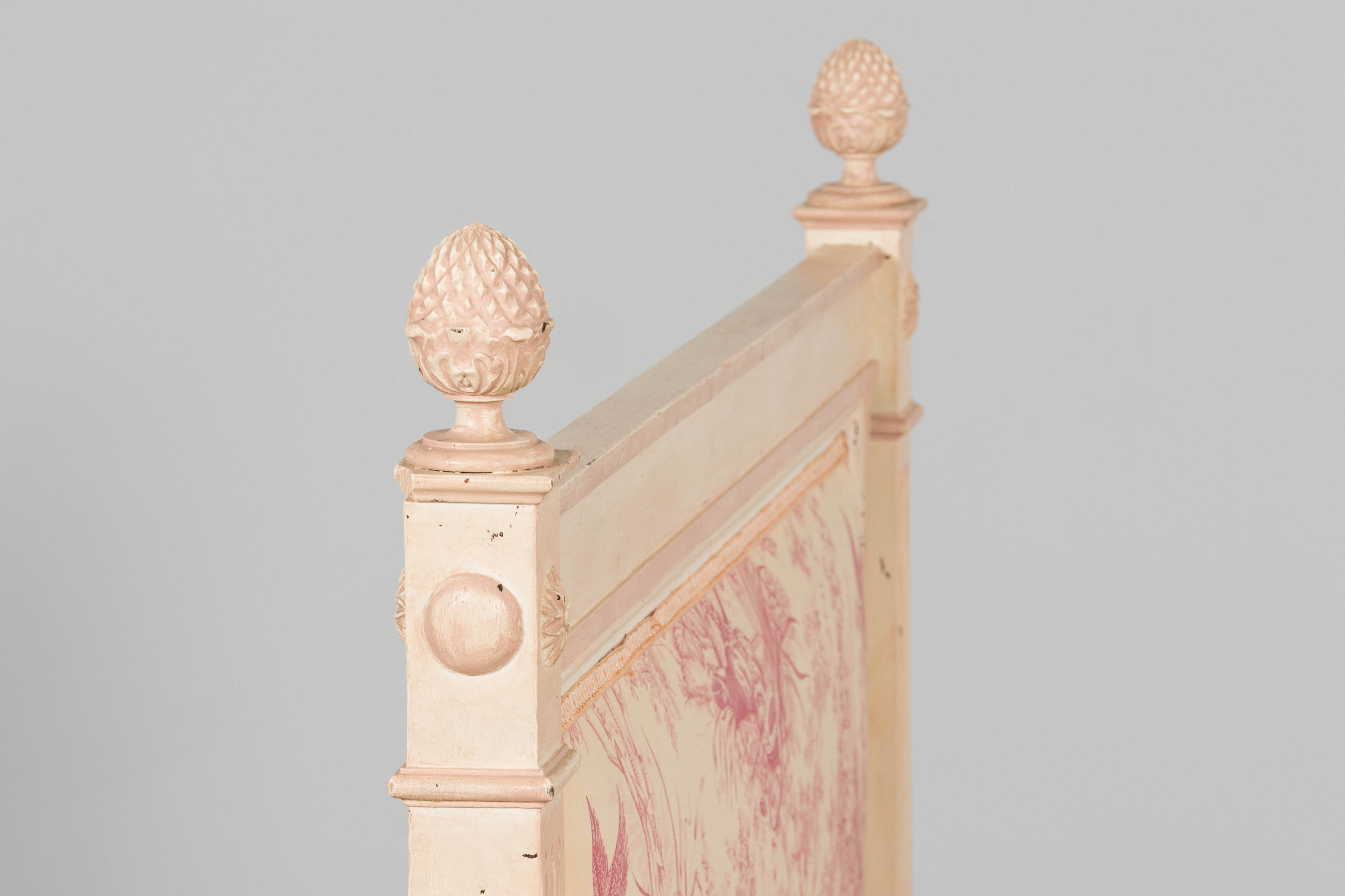 Antique French Louis XVI Style Painted Bed with Toile Panels, 19th Century