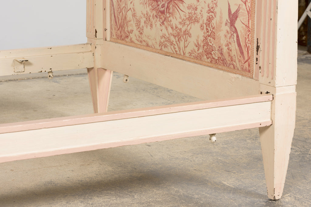 Antique French Louis XVI Style Painted Bed with Toile Panels, 19th Century