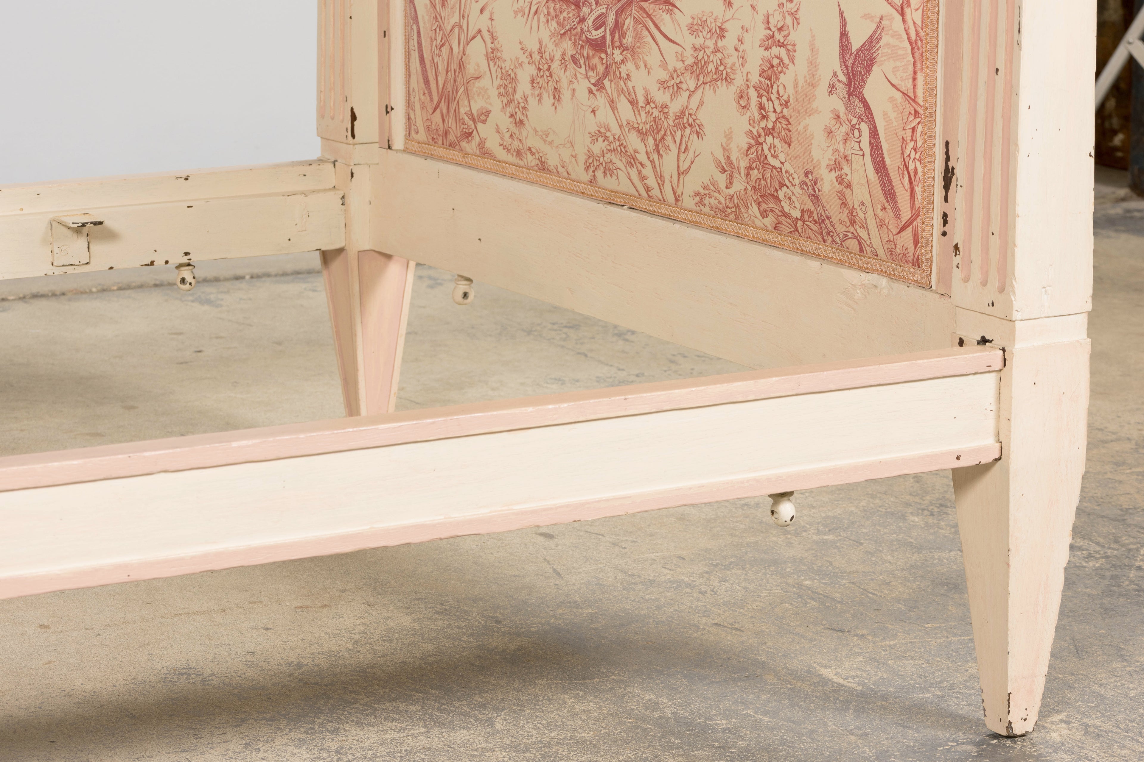 Antique French Louis XVI Style Painted Bed with Toile Panels, 19th Century