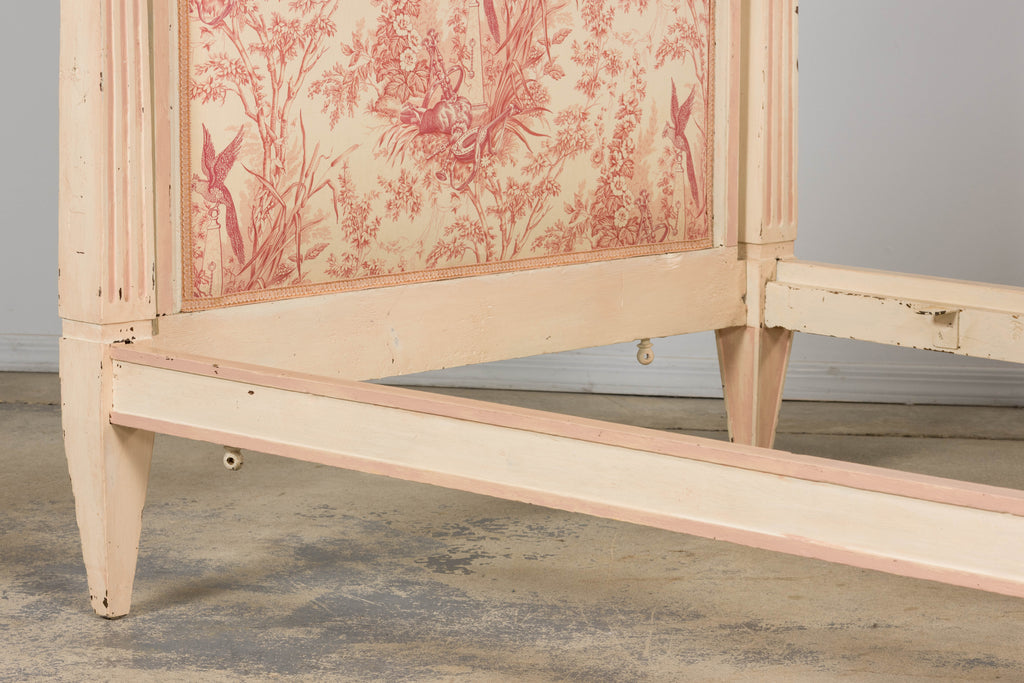 Antique French Louis XVI Style Painted Bed with Toile Panels, 19th Century