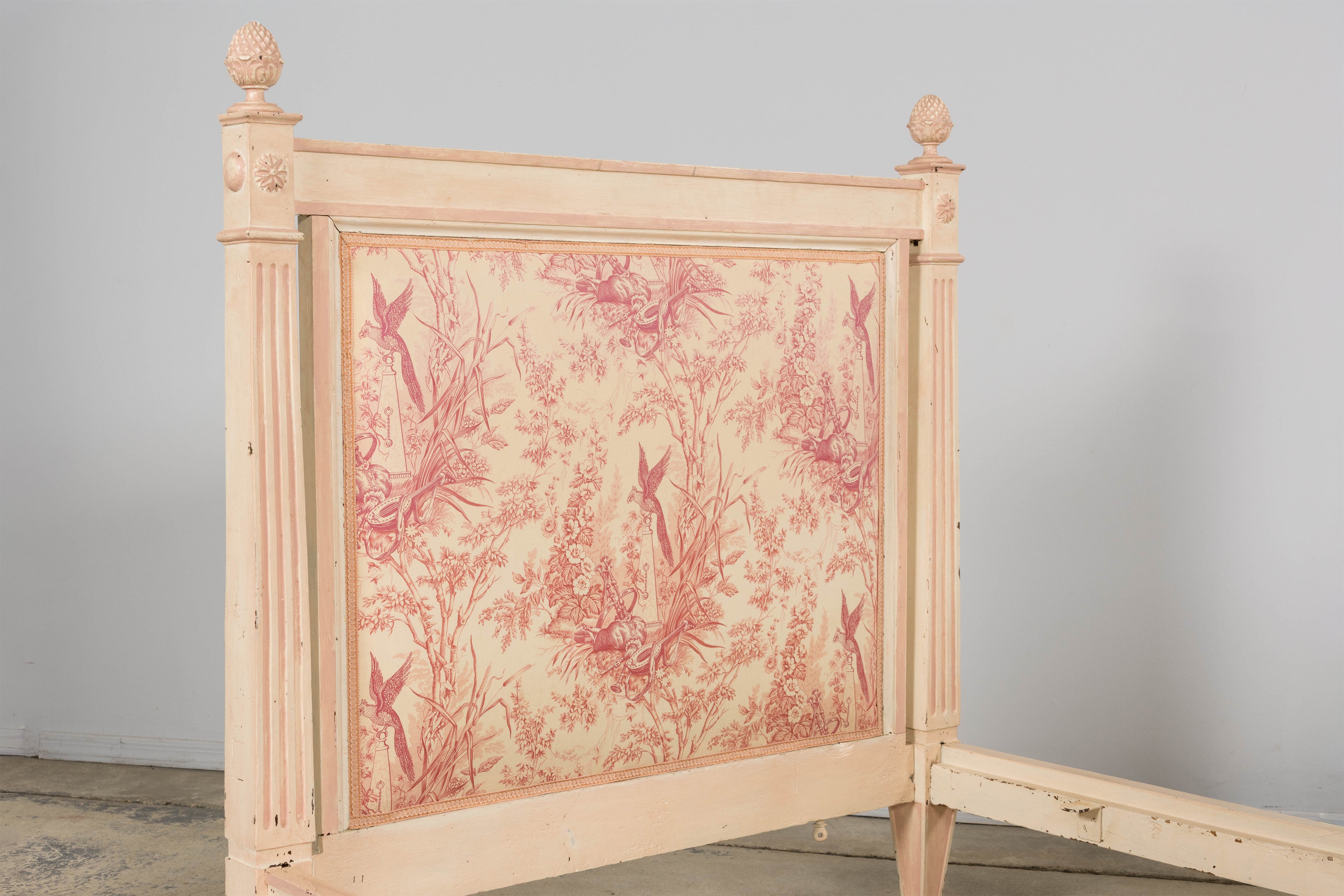 Antique French Louis XVI Style Painted Bed with Toile Panels, 19th Century