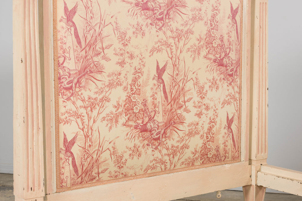 Antique French Louis XVI Style Painted Bed with Toile Panels, 19th Century