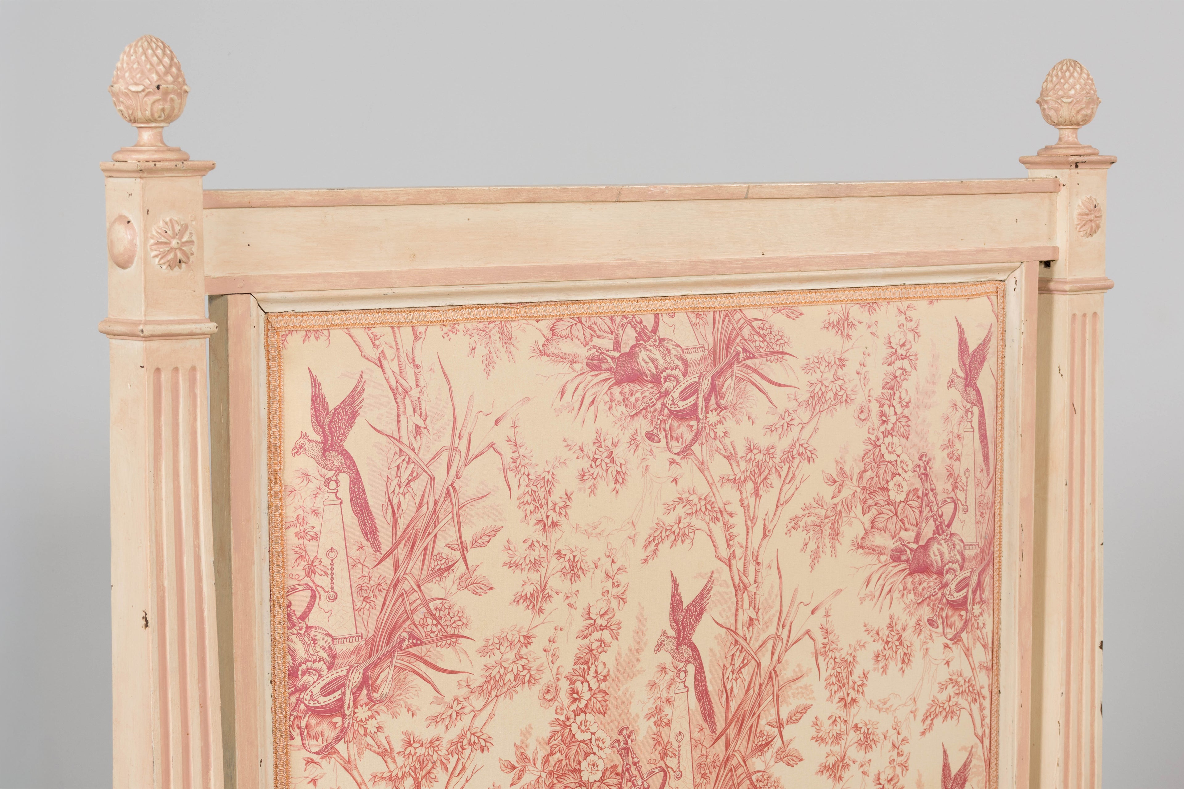 Antique French Louis XVI Style Painted Bed with Toile Panels, 19th Century