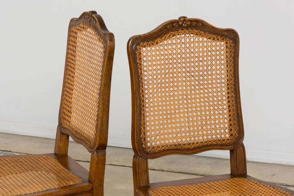 Antique French Louis XV Style Provincial Walnut Cane Dining Chairs, Set of 12