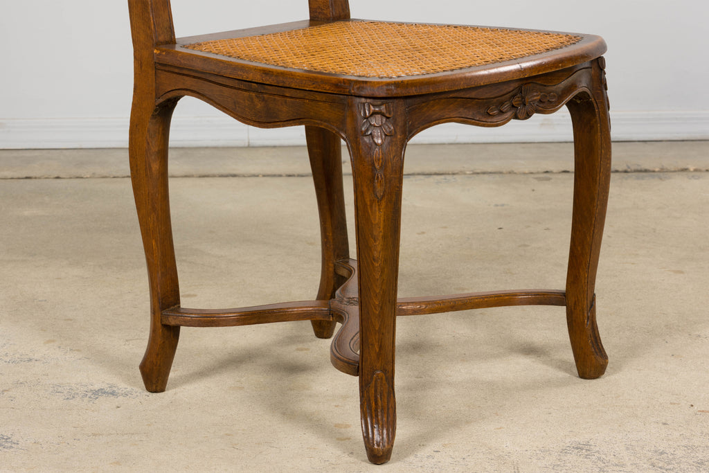 Antique French Louis XV Style Provincial Walnut Cane Dining Chairs, Set of 12