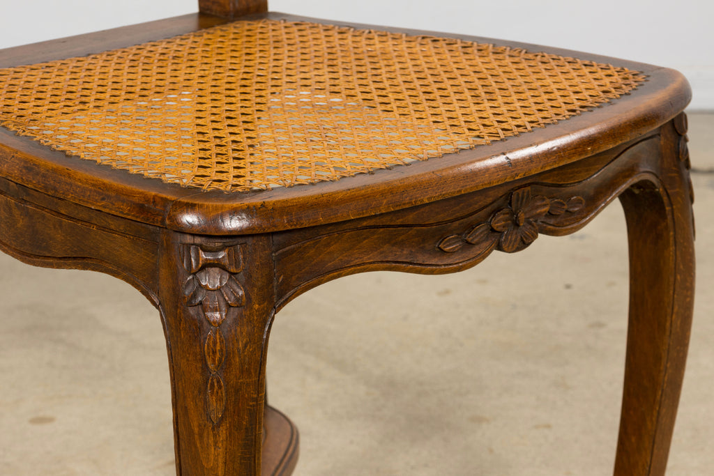 Antique French Louis XV Style Provincial Walnut Cane Dining Chairs, Set of 12