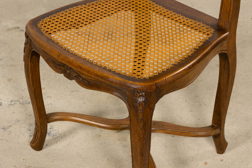 Antique French Louis XV Style Provincial Walnut Cane Dining Chairs, Set of 12