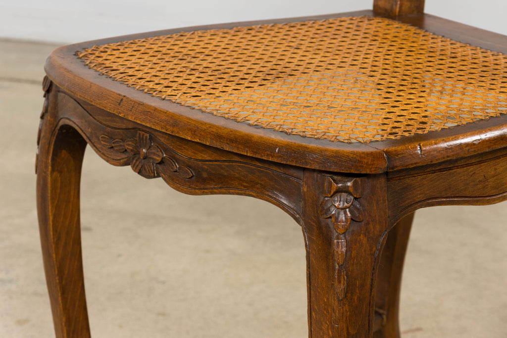 Antique French Louis XV Style Provincial Walnut Cane Dining Chairs, Set of 12