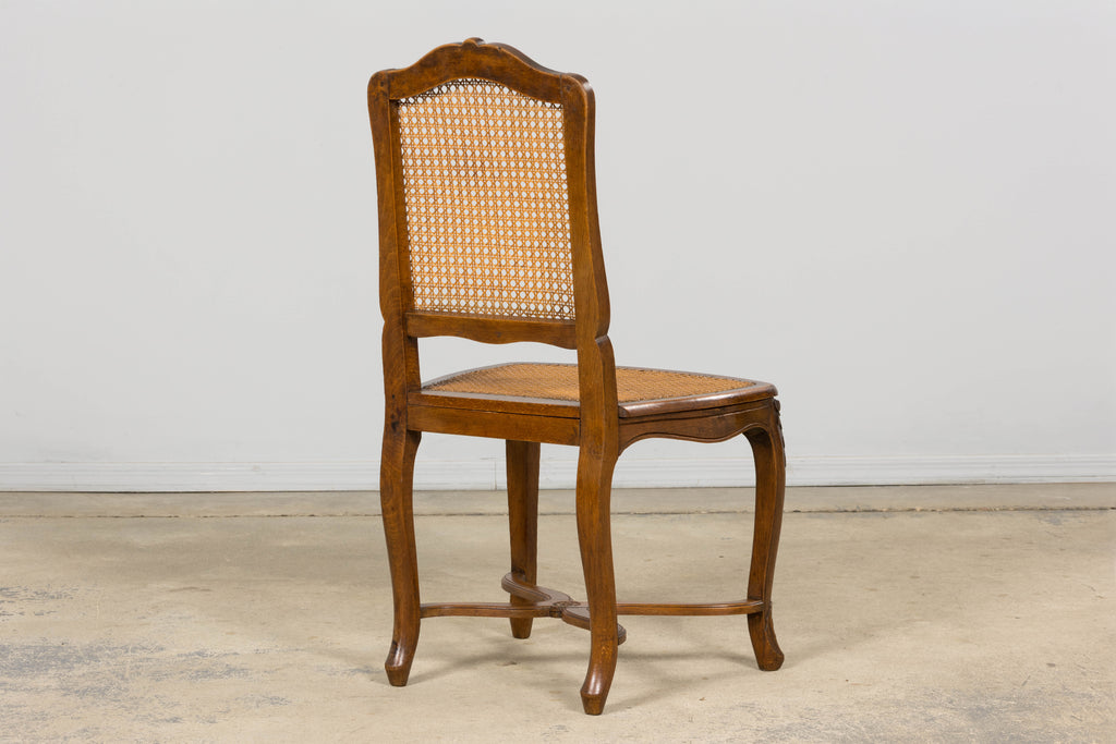 Antique French Louis XV Style Provincial Walnut Cane Dining Chairs, Set of 12