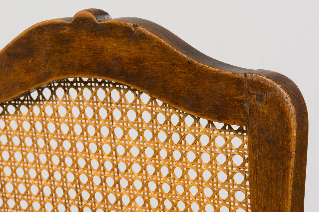 Antique French Louis XV Style Provincial Walnut Cane Dining Chairs, Set of 12