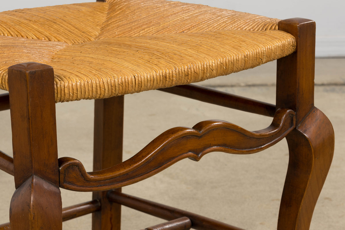 Antique French Provincial Walnut Dining Chairs with Rush Seats - Set of 8