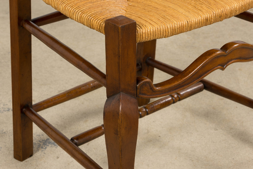 Antique French Provincial Walnut Dining Chairs with Rush Seats - Set of 8