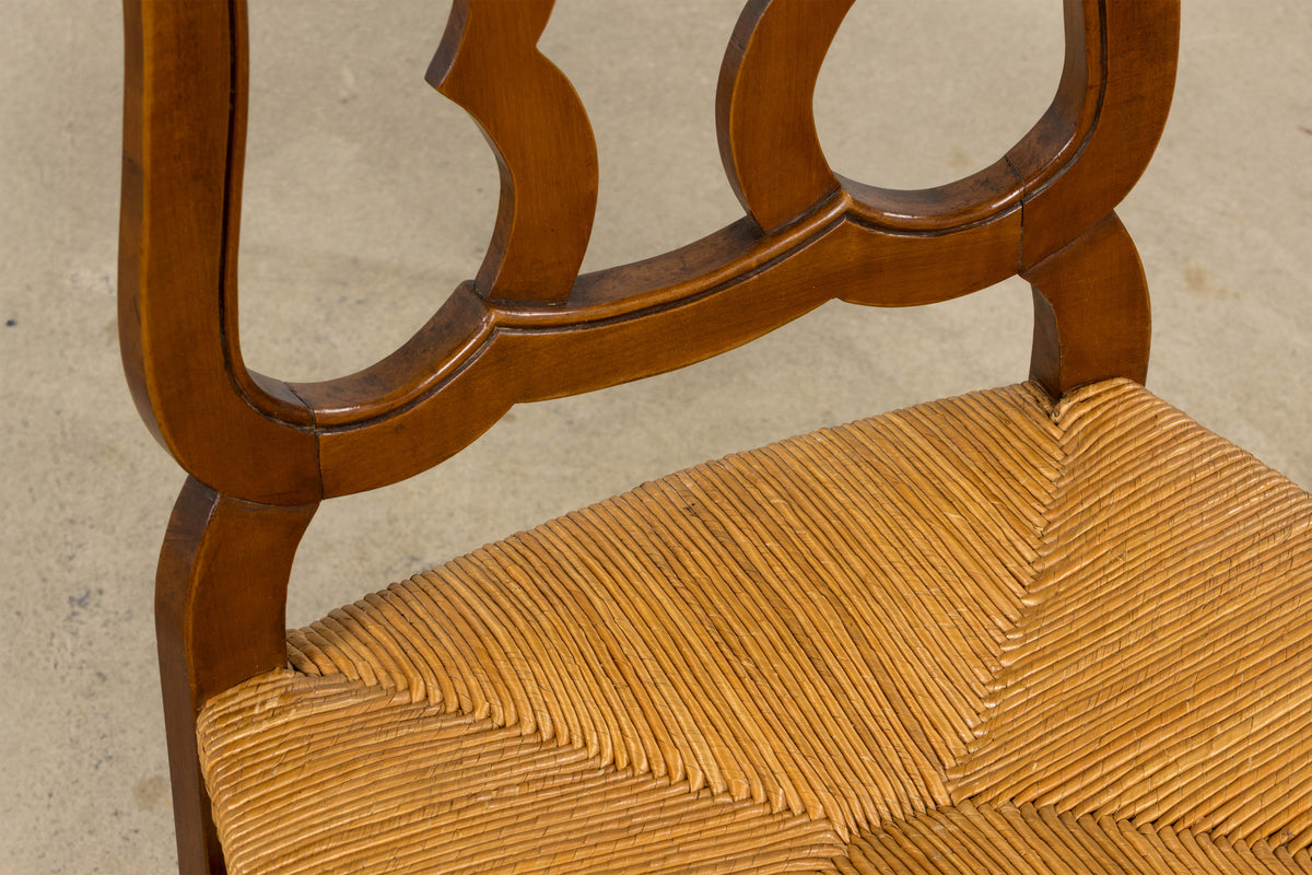Antique French Provincial Walnut Dining Chairs with Rush Seats - Set of 8