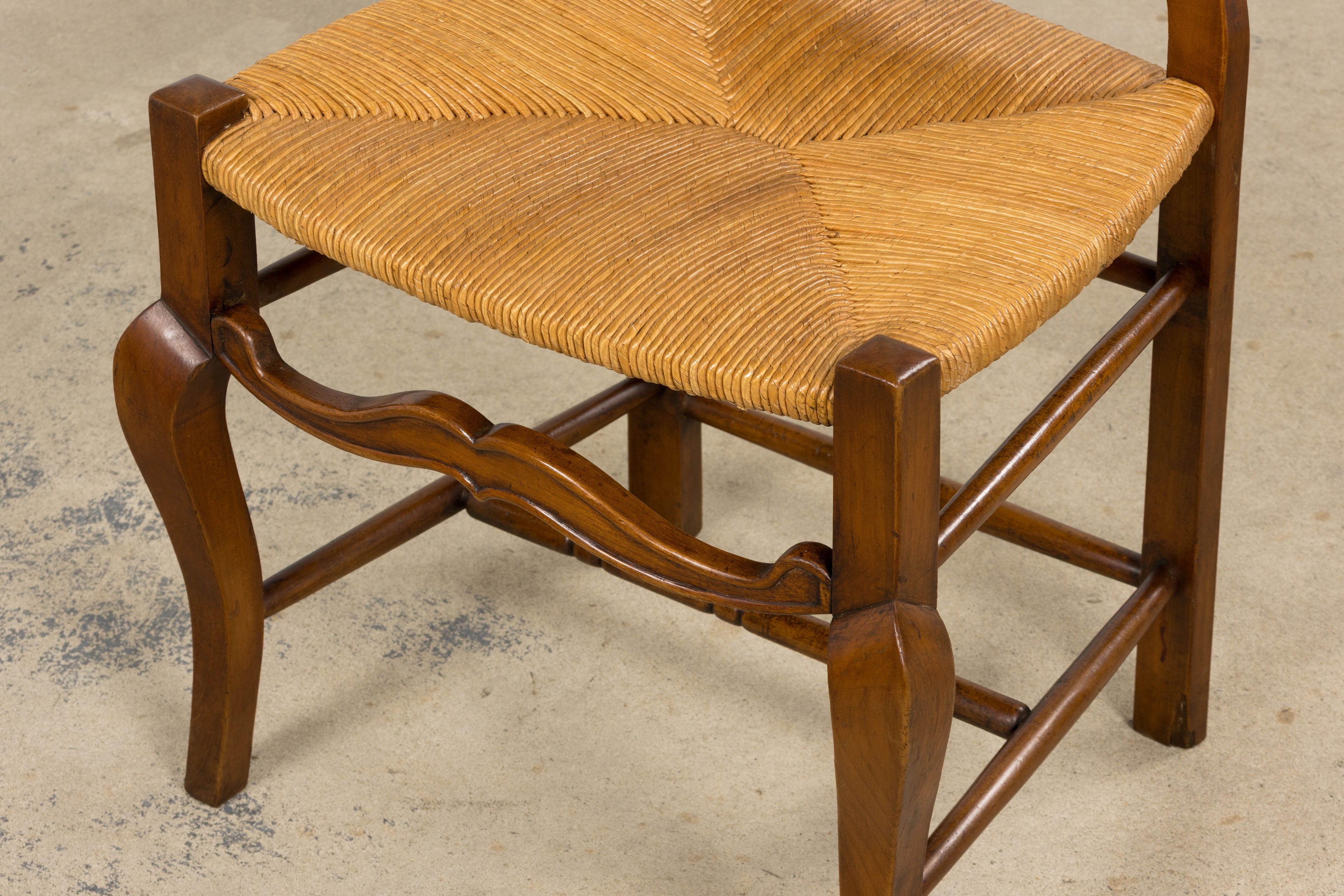 Antique French Provincial Walnut Dining Chairs with Rush Seats - Set of 8