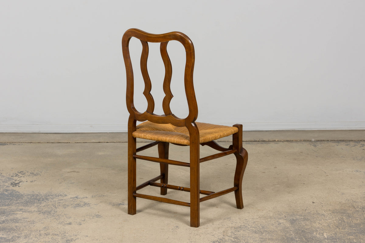 Antique French Provincial Walnut Dining Chairs with Rush Seats - Set of 8
