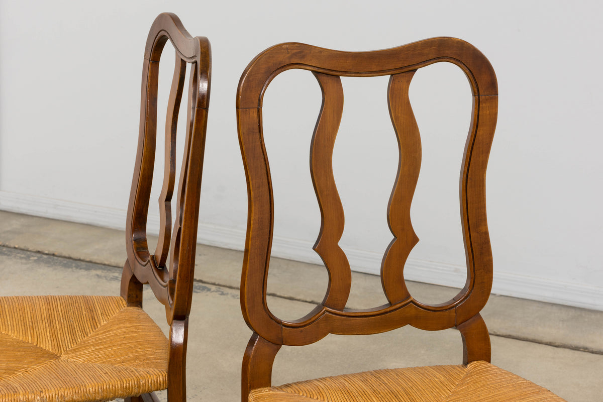 Antique French Provincial Walnut Dining Chairs with Rush Seats - Set of 8
